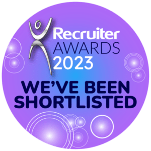 Recruiter Awards 2023 shortlisted badge